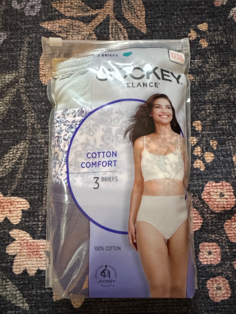 Jockey Cotton Comfort Briefs - White, Lavender, Floral (3 Pack)